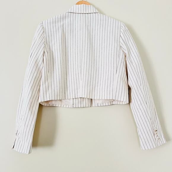 NWT $325 Jason Wu Cropped Pinstripe Women's Blazer Jacket Designer Cream White M - Picture 4 of 8